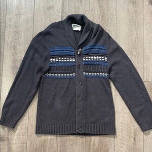 Urban Pipeline Men's Charcoal Cardigan with Blue and White Patterns Size XLarge